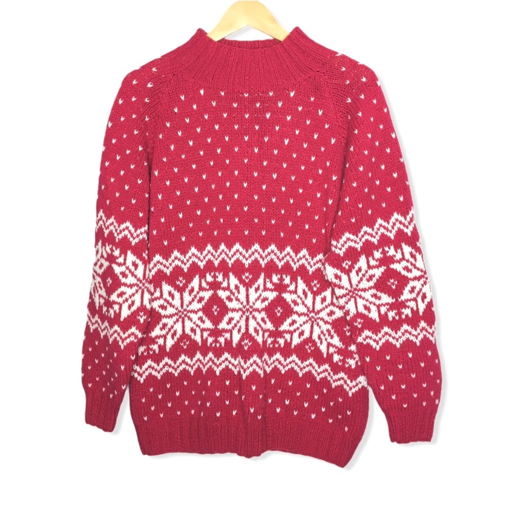 Vintage Hand Knit Festive Sweater Hot Pink | Large